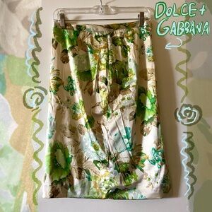 Dolce & Gabbana green, blue and cream satin silk Pencil skirt size 6